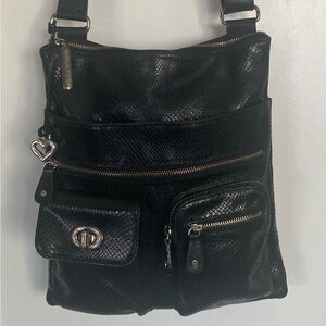 Brighton Black Leather Mock Snake Skin multi compartment Organizer crossbody bag